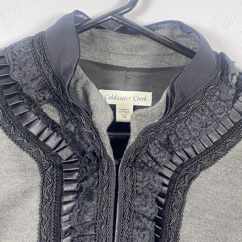 Coldwater Creek Women's Size 16‎ Grey Ruffled Ponte Jacket Blazer Mature Office